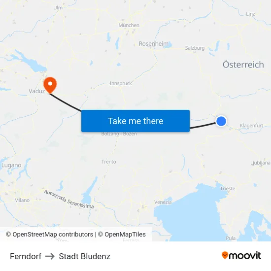 Ferndorf to Stadt Bludenz map