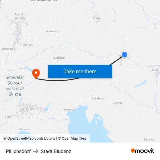 Pillichsdorf to Stadt Bludenz map