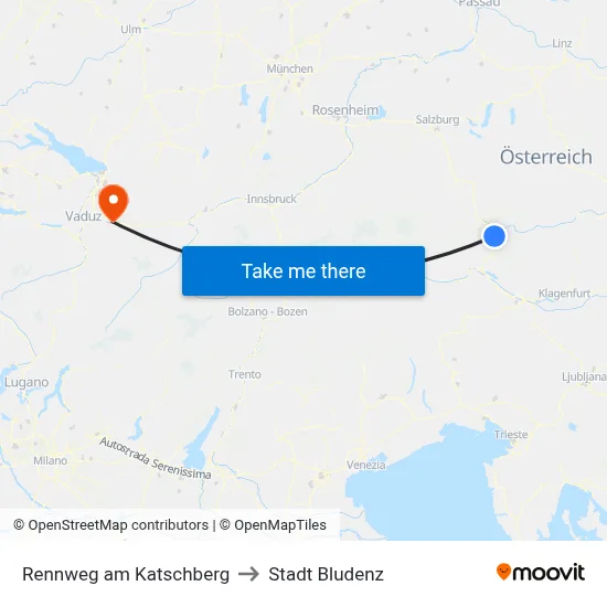 Rennweg am Katschberg to Stadt Bludenz map