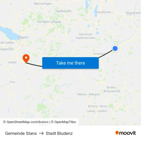 Gemeinde Stans to Stadt Bludenz map
