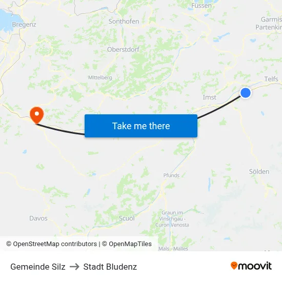 Gemeinde Silz to Stadt Bludenz map