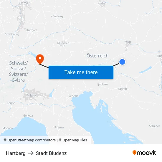 Hartberg to Stadt Bludenz map