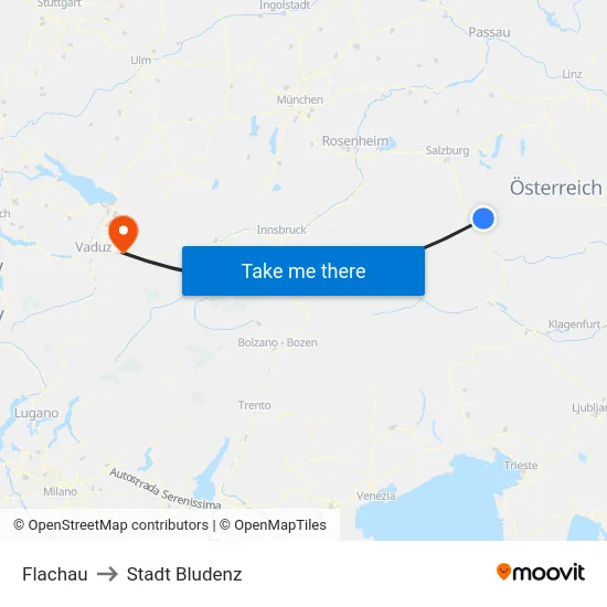 Flachau to Stadt Bludenz map