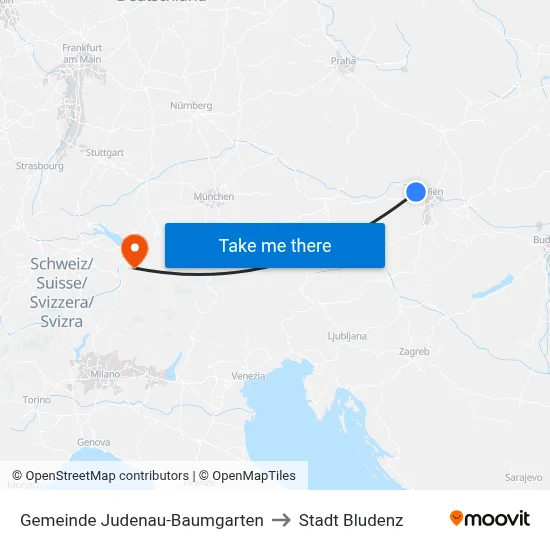 Gemeinde Judenau-Baumgarten to Stadt Bludenz map