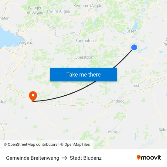 Gemeinde Breitenwang to Stadt Bludenz map