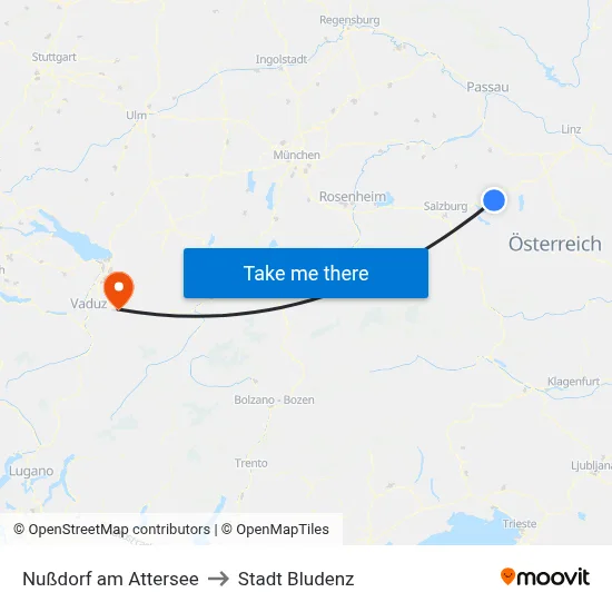 Nußdorf am Attersee to Stadt Bludenz map