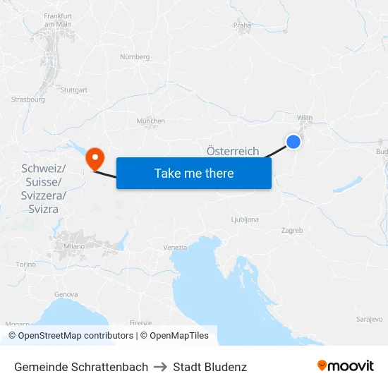 Gemeinde Schrattenbach to Stadt Bludenz map