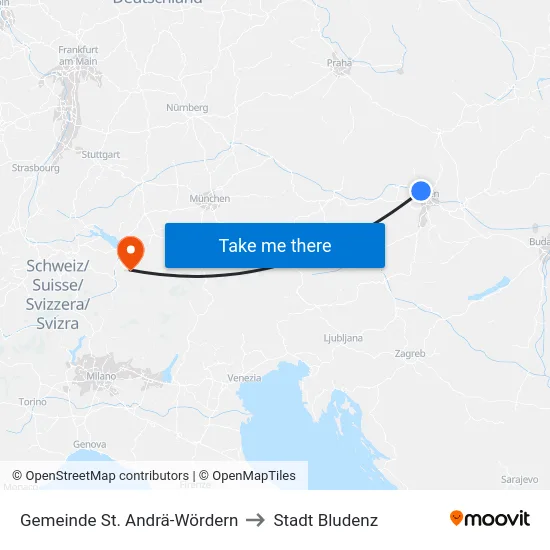Gemeinde St. Andrä-Wördern to Stadt Bludenz map