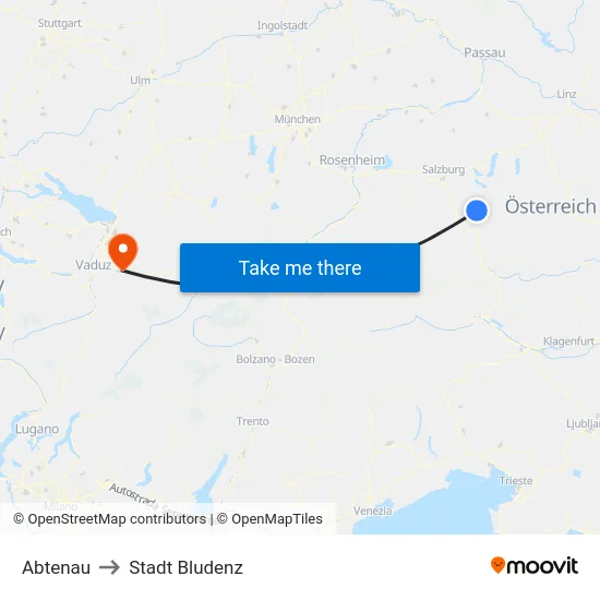 Abtenau to Stadt Bludenz map