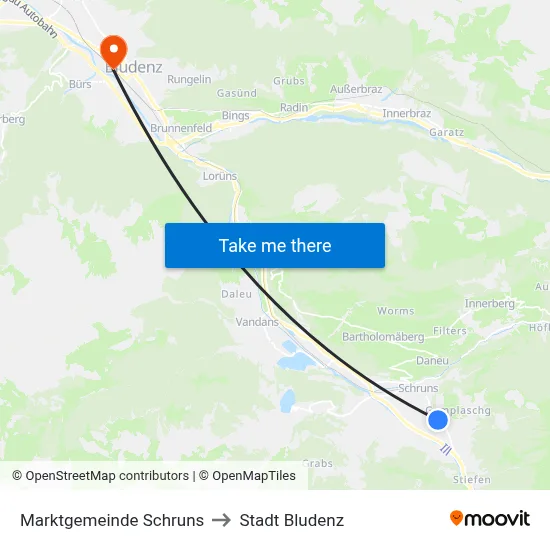 Marktgemeinde Schruns to Stadt Bludenz map