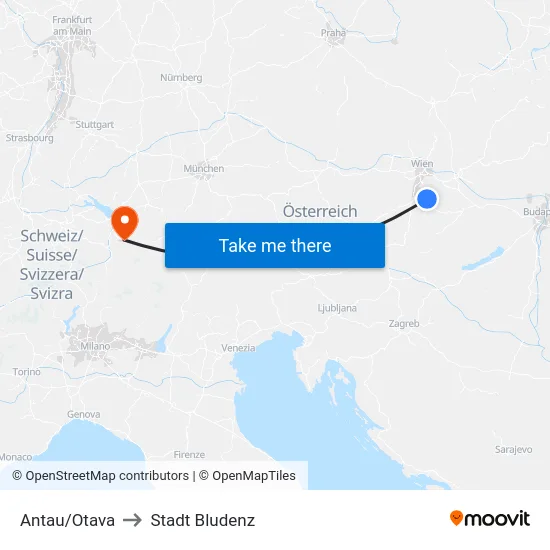 Antau/Otava to Stadt Bludenz map