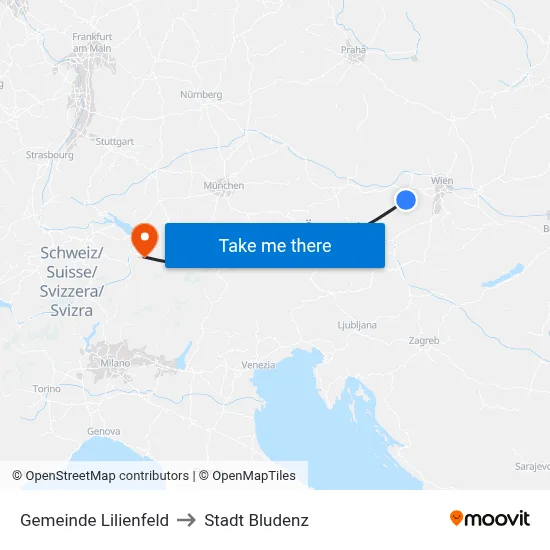 Gemeinde Lilienfeld to Stadt Bludenz map