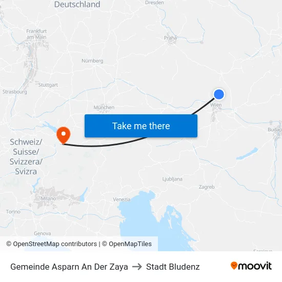 Gemeinde Asparn An Der Zaya to Stadt Bludenz map