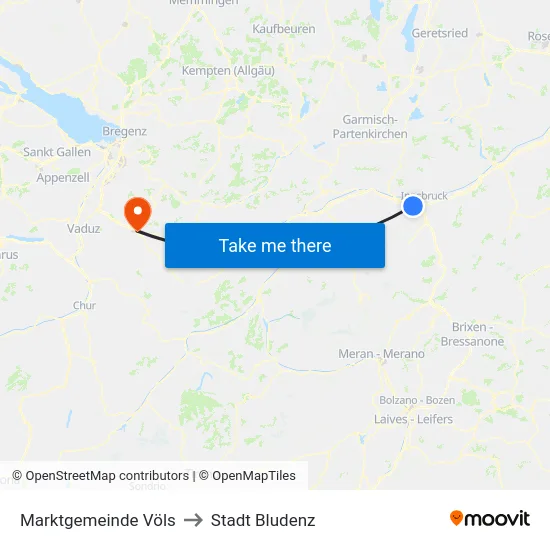 Marktgemeinde Völs to Stadt Bludenz map