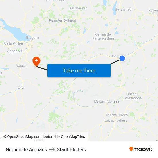 Gemeinde Ampass to Stadt Bludenz map