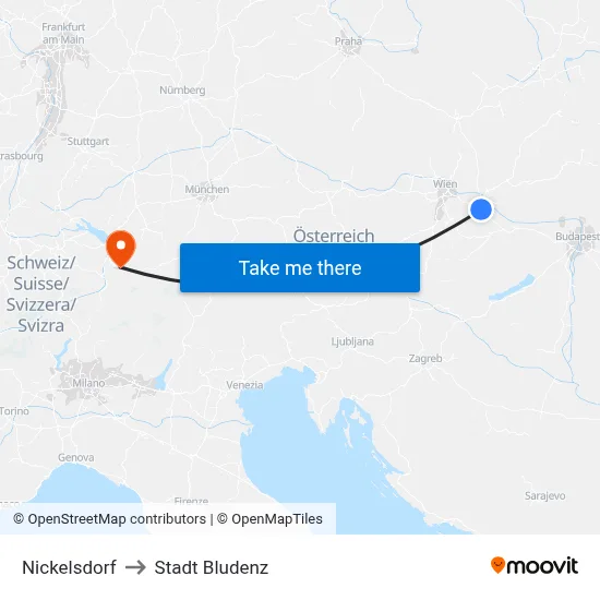 Nickelsdorf to Stadt Bludenz map