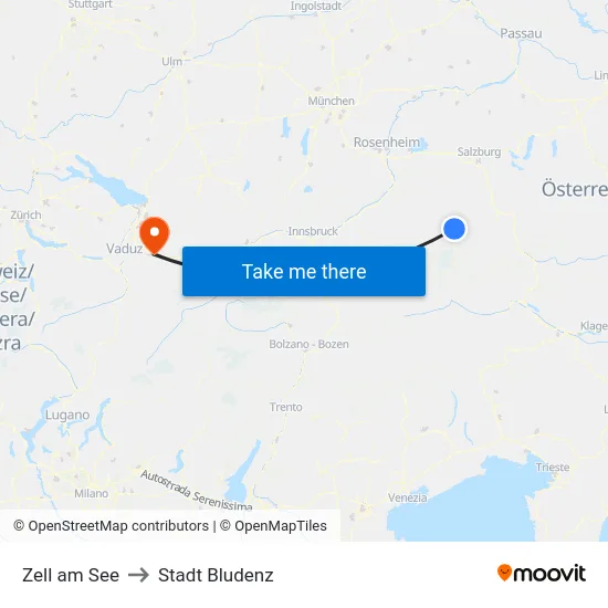 Zell am See to Stadt Bludenz map