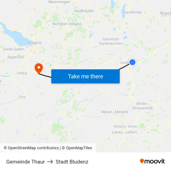 Gemeinde Thaur to Stadt Bludenz map