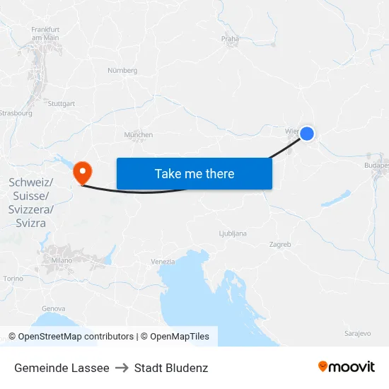 Gemeinde Lassee to Stadt Bludenz map