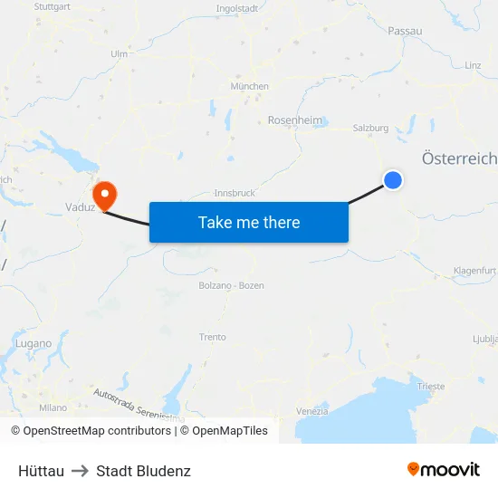 Hüttau to Stadt Bludenz map