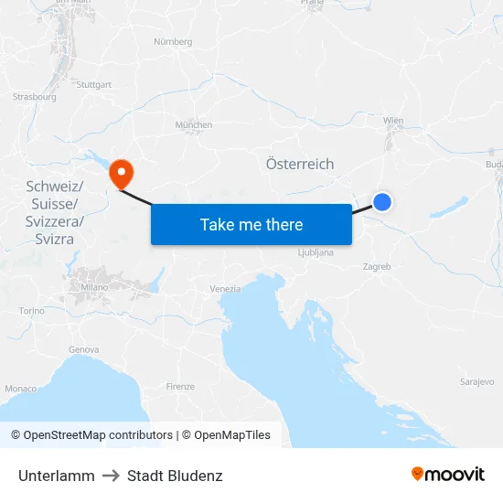 Unterlamm to Stadt Bludenz map