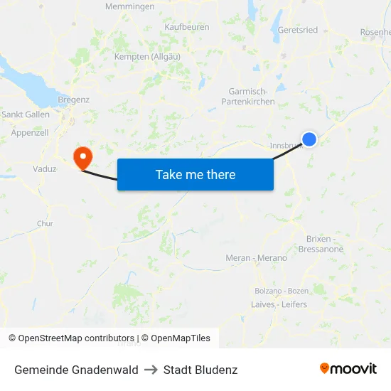 Gemeinde Gnadenwald to Stadt Bludenz map