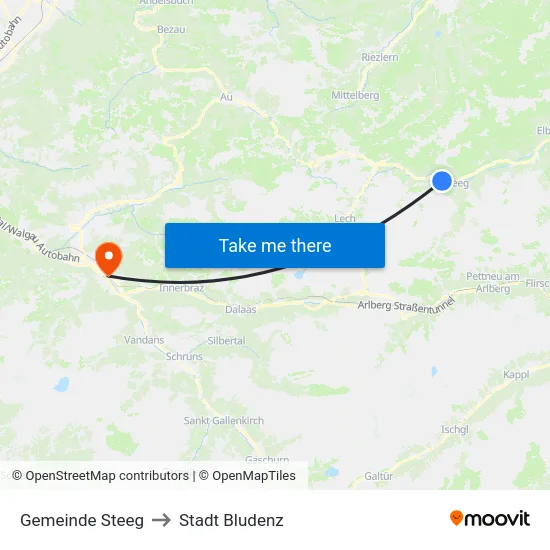 Gemeinde Steeg to Stadt Bludenz map