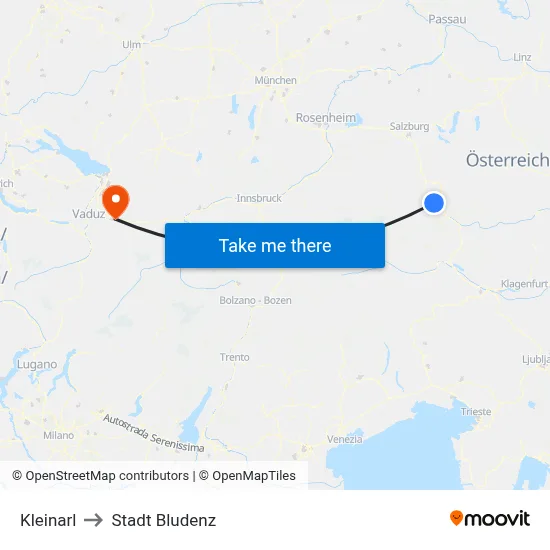 Kleinarl to Stadt Bludenz map