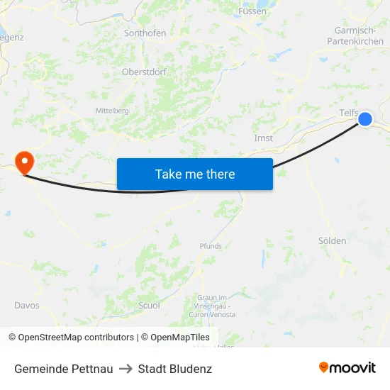 Gemeinde Pettnau to Stadt Bludenz map