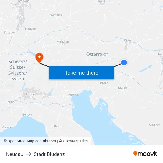 Neudau to Stadt Bludenz map