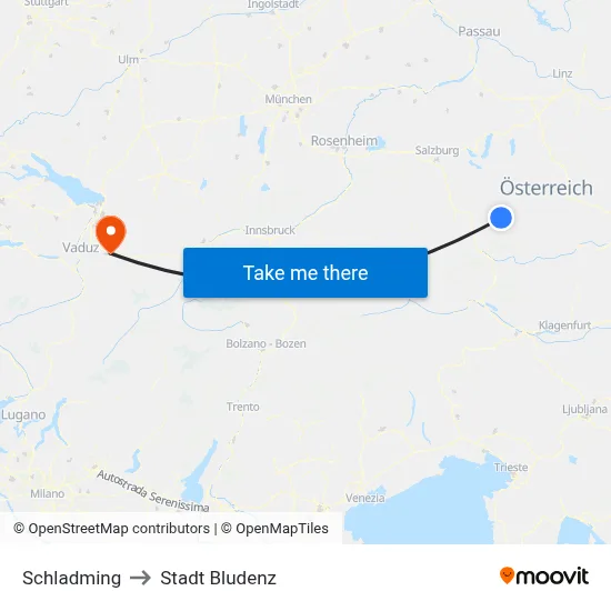 Schladming to Stadt Bludenz map