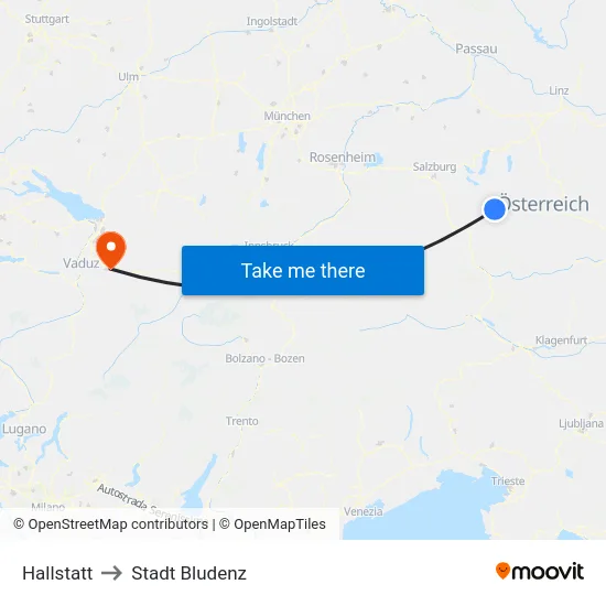 Hallstatt to Stadt Bludenz map
