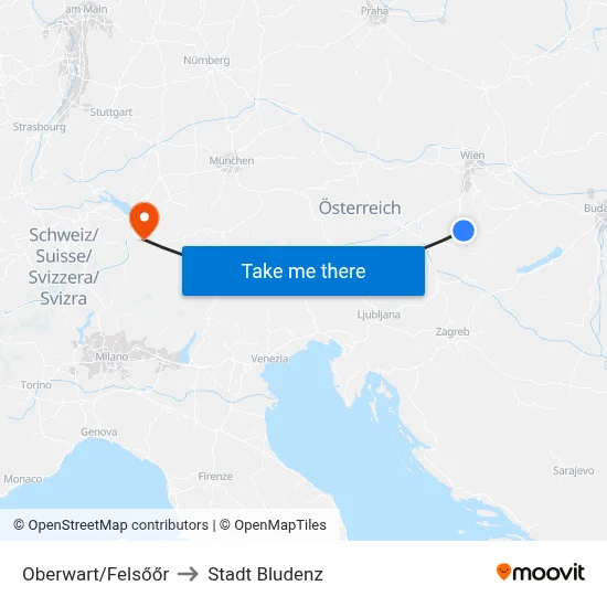 Oberwart/Felsőőr to Stadt Bludenz map