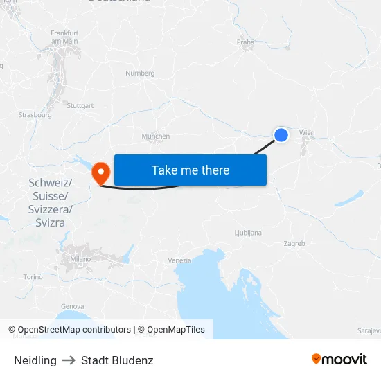 Neidling to Stadt Bludenz map