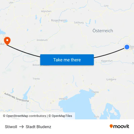 Stiwoll to Stadt Bludenz map