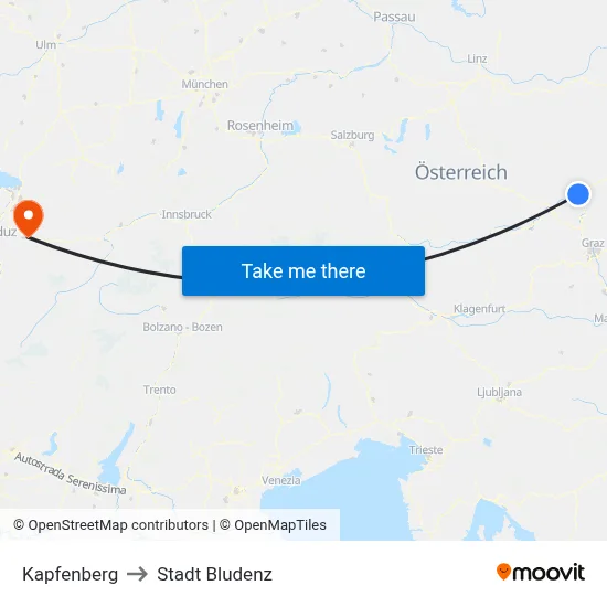 Kapfenberg to Stadt Bludenz map