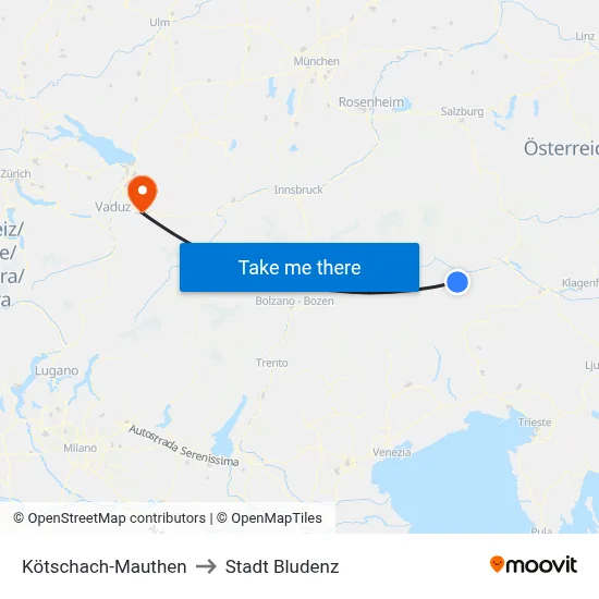 Kötschach-Mauthen to Stadt Bludenz map