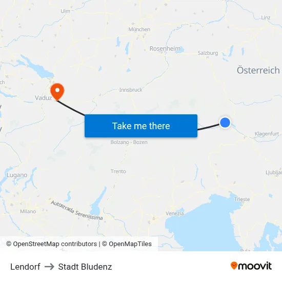 Lendorf to Stadt Bludenz map