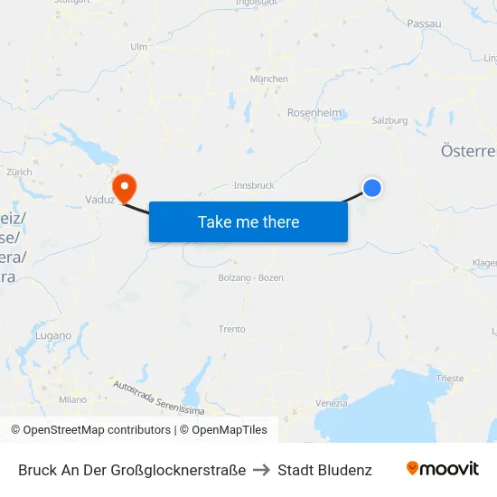 Bruck An Der Großglocknerstraße to Stadt Bludenz map