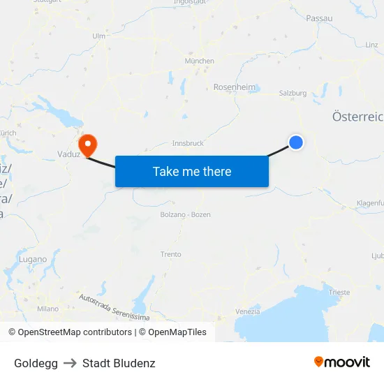Goldegg to Stadt Bludenz map