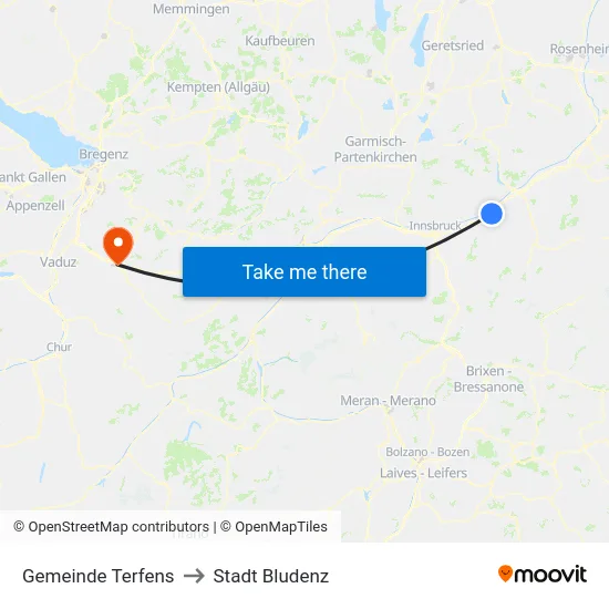 Gemeinde Terfens to Stadt Bludenz map