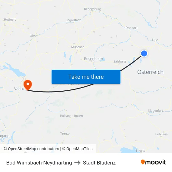 Bad Wimsbach-Neydharting to Stadt Bludenz map