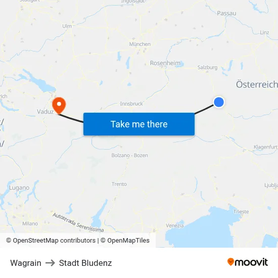 Wagrain to Stadt Bludenz map