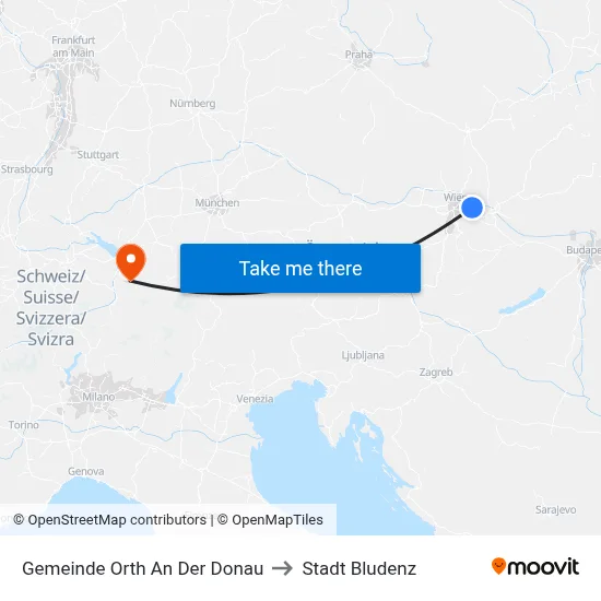 Gemeinde Orth An Der Donau to Stadt Bludenz map