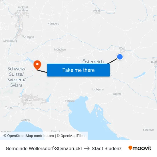 Gemeinde Wöllersdorf-Steinabrückl to Stadt Bludenz map
