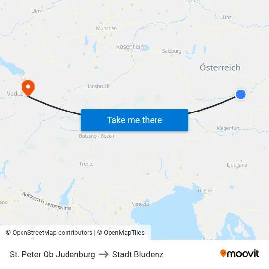 St. Peter Ob Judenburg to Stadt Bludenz map