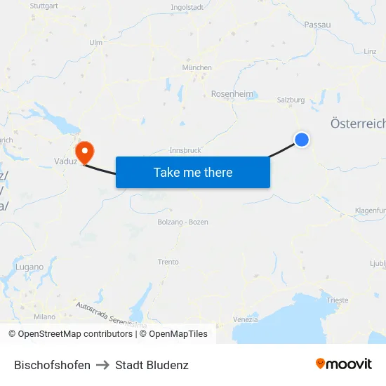 Bischofshofen to Stadt Bludenz map