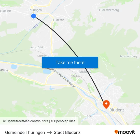 Gemeinde Thüringen to Stadt Bludenz map