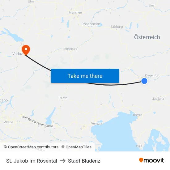 St. Jakob Im Rosental to Stadt Bludenz map