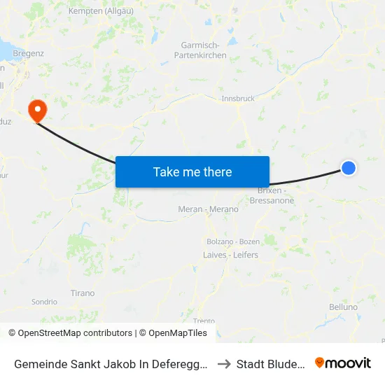 Gemeinde Sankt Jakob In Defereggen to Stadt Bludenz map
